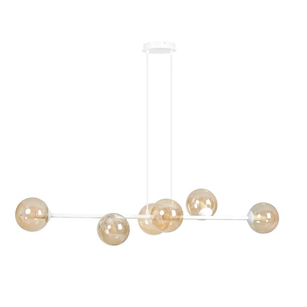 Emibig - Lampa wisząca Rossi 6 BL white/miodowy - szerokość 110 cm, średnica kloszy 14 cm, stal lakierowana, szkło