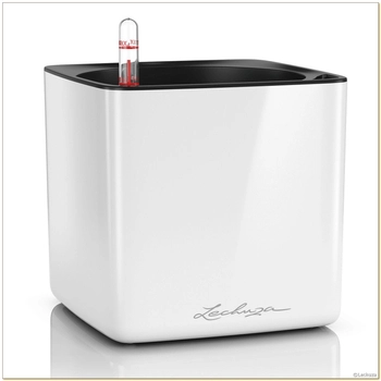 Lechuza - Doniczka Cube Glossy 16 - wysokość 16 cm, biała, połysk